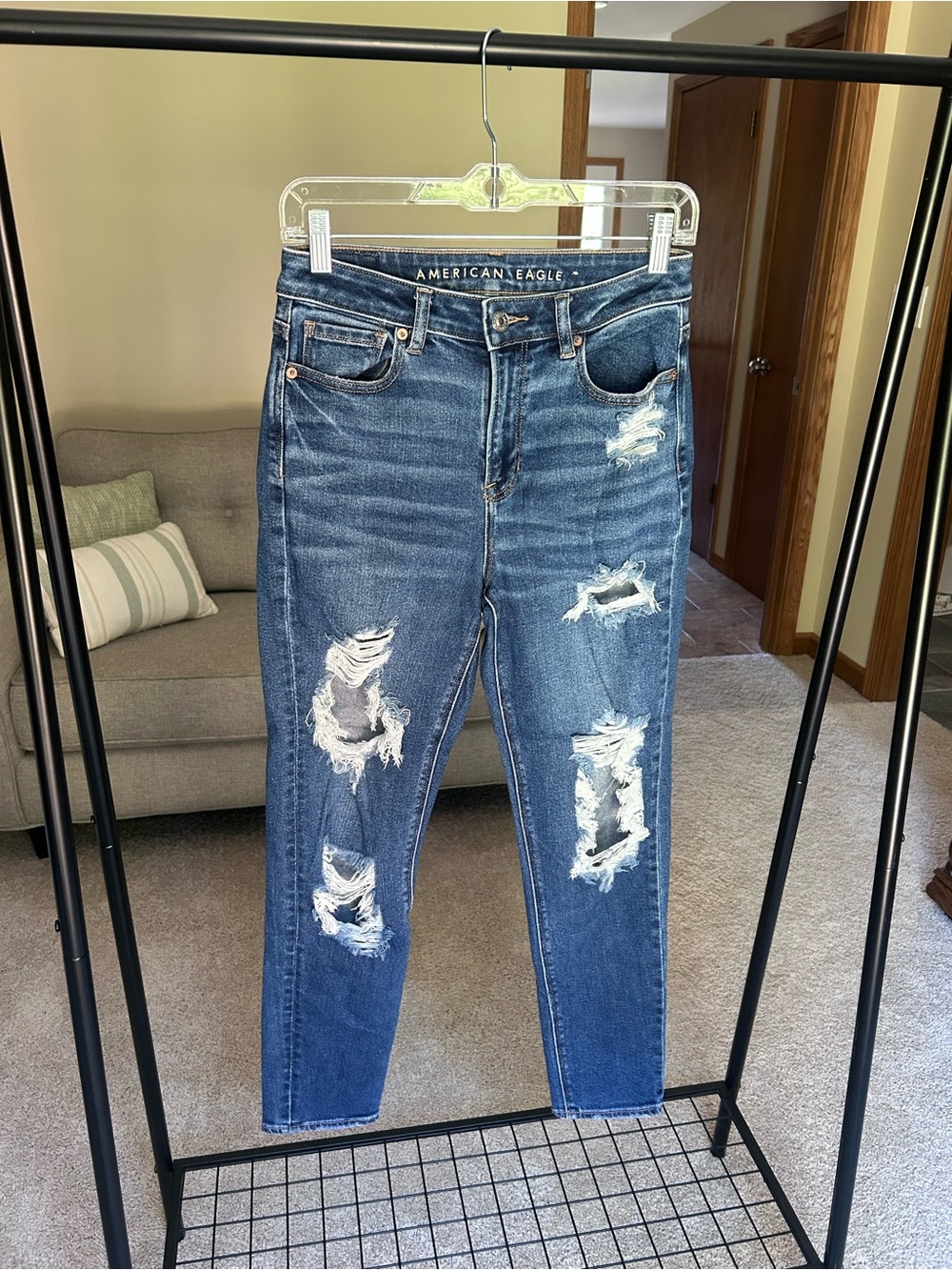 American Eagle Outfitters Distressed Dark Blue Skinny Jeans
